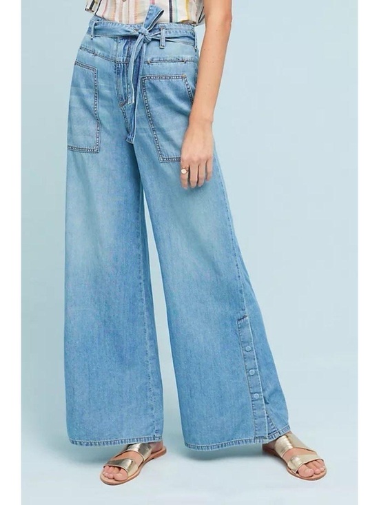 Pilcro and the Letterpress Denim - Anthropologie Pilcro Light Blue High Rise Wide-Leg Tie-Waist Jeans